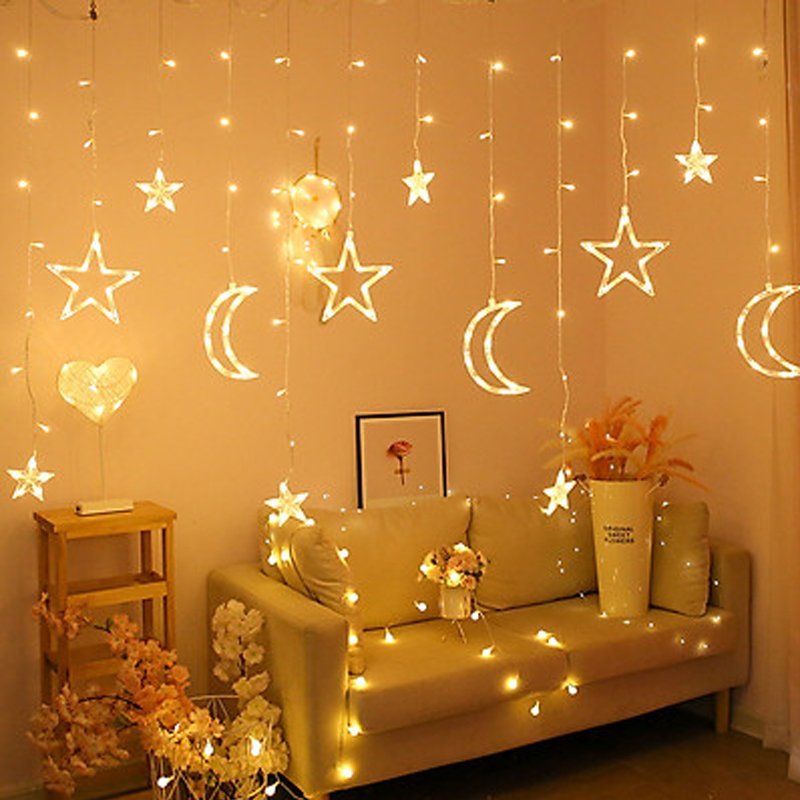 Dây Đèn Led Rèm Trăng Sao Dài 3m - 3 sao 1T5, 3 Trăng 1T5, 6 Sao Nhỏ 6F