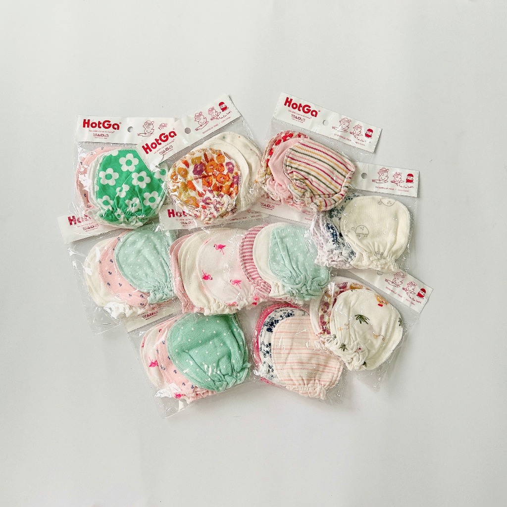 Bao tay sơ sinh HotGa cho bé, bộ 3 đôi / túi, cotton mềm mại dạng bo chun,