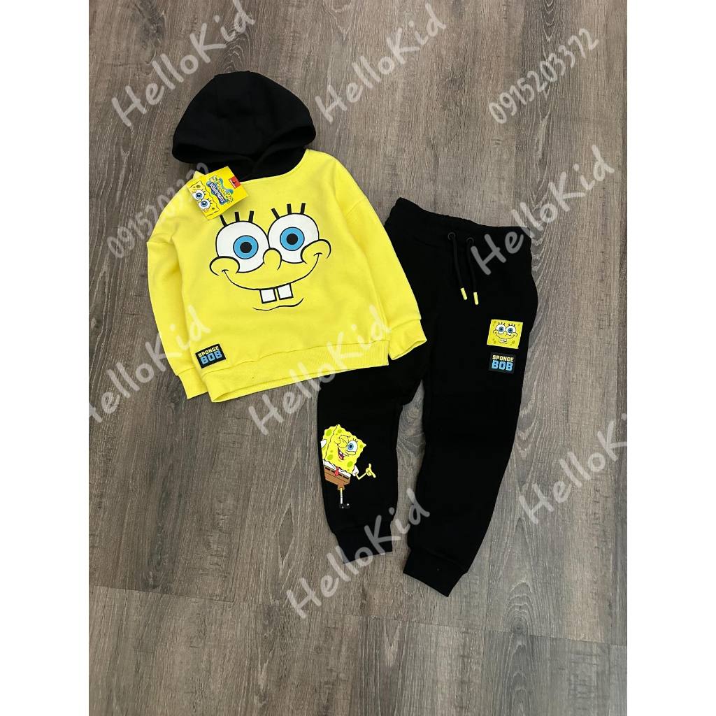Bộ nỉ hoodie mặt bọt biển vàng ngộ nghĩnh