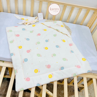 Ủ đông xô muslin kết hợp bông tấm chống xô cho bé sơ sinh nhà iuem, chất xô mềm thoáng, giặt máy được, kèm đai