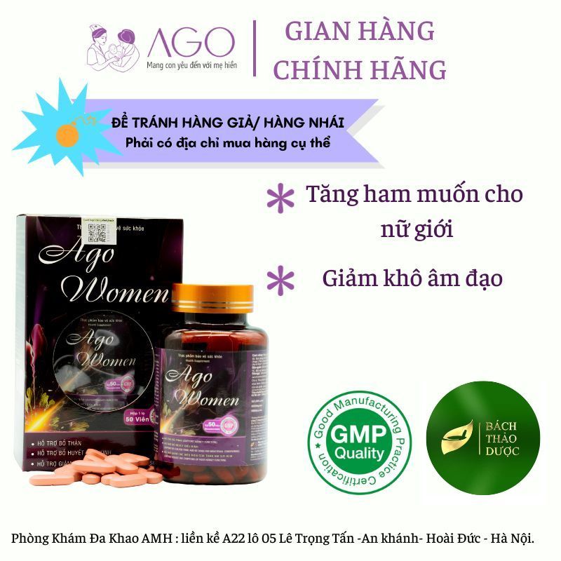 AGO WOMEN Hỗ Trợ Giảm Đau Rát, Khô Rát Khi Yêu, Tăng Cường Sinh Lý Ở Nữ Giới Hộp 60 Viên
