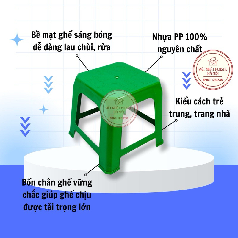 Ghế nhựa thấp loại dày màu xanh cao 25cm GL 9089