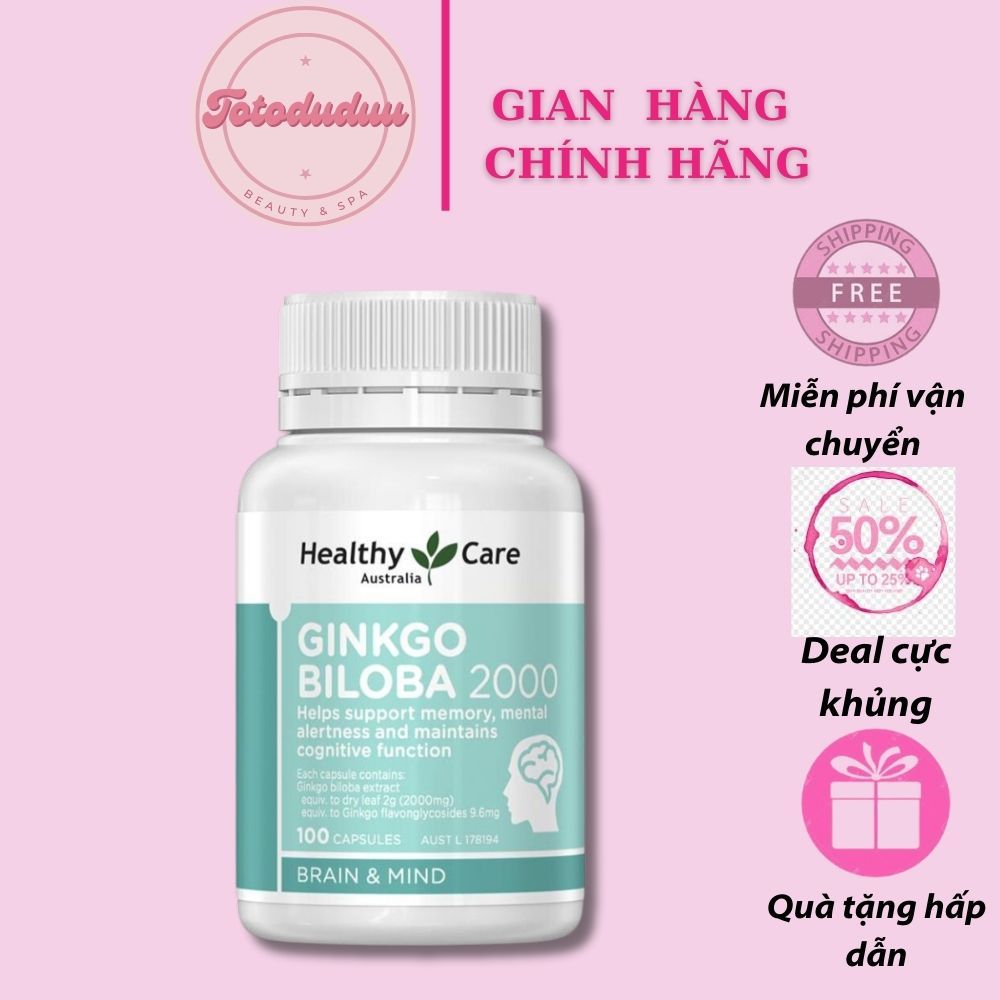 Bổ Não Healthy Care Ginkgo Biloba 100 viên giúp tăng cường trí nhớ,giảm stress