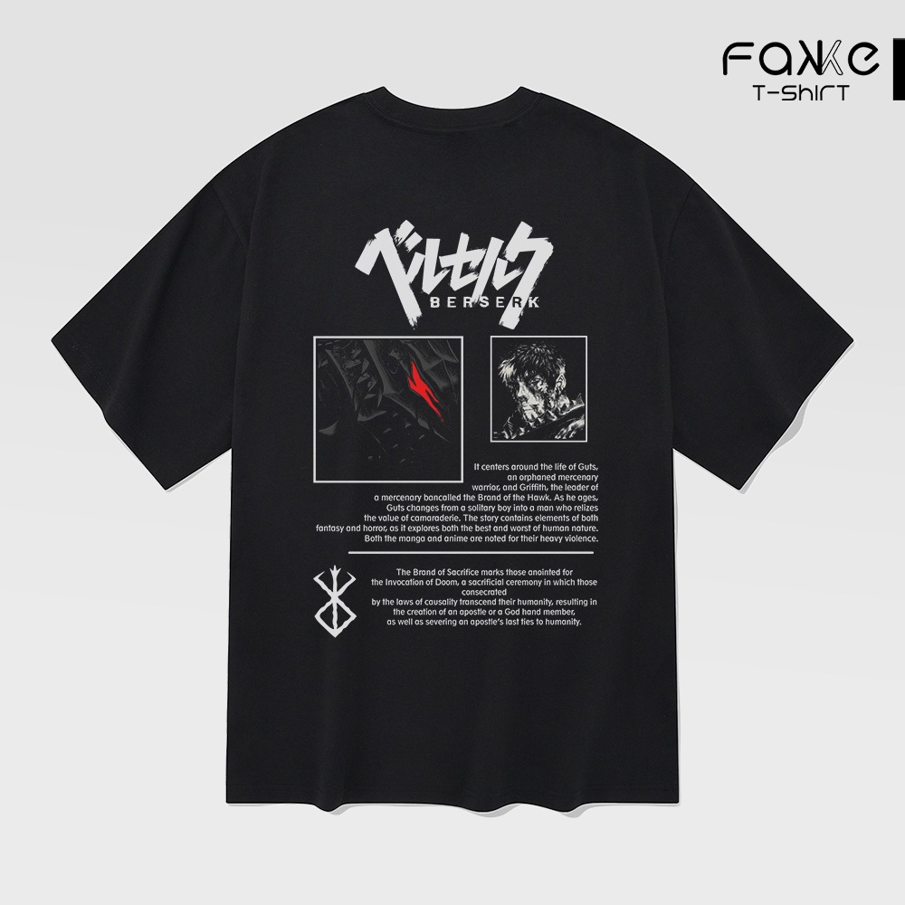 Áo thun Unisex Anime Berserk Guts Art Oversized 100% Cotton ngắn tay