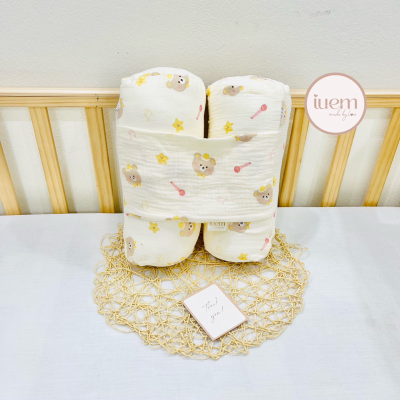 Gối chặn cho bé, gối chặn sơ sinh vải xô Muslin Organic 100% bông tự nhiên
