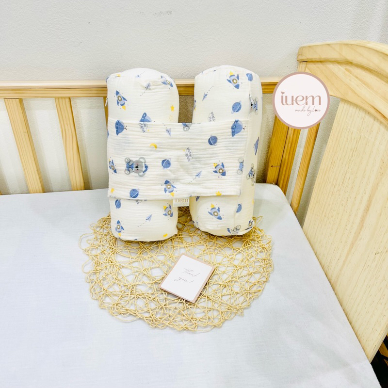 Gối chặn cho bé, gối chặn sơ sinh vải xô Muslin Organic 100% bông tự nhiên