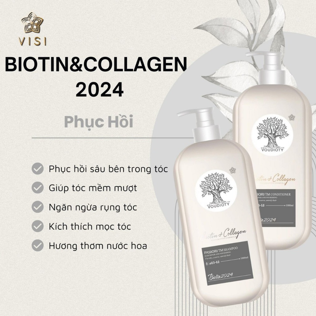 Dầu gội xả phục hồi, chống rụng tóc Biotin Collagen Voudioty trắng 500ML phiên bản 2024