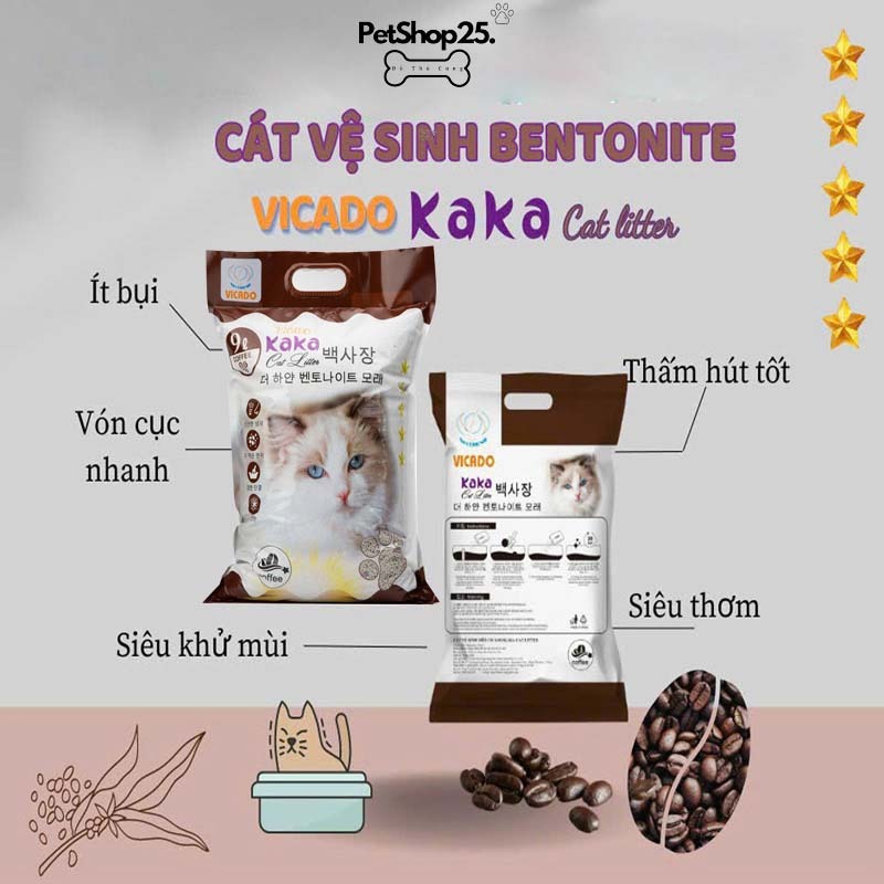 Cát vệ sinh  - Cát đất sét cho mèo siêu vón cục khử mùi không bên đáy Kaka cat litter hương cafe 9L - Petshop225