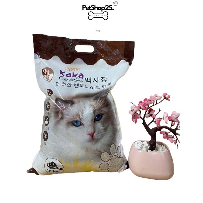 Cát vệ sinh  - Cát đất sét cho mèo siêu vón cục khử mùi không bên đáy Kaka cat litter hương cafe 9L - Petshop225