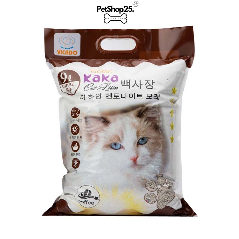 Cát vệ sinh  - Cát đất sét cho mèo siêu vón cục khử mùi không bên đáy Kaka cat litter hương cafe 9L - Petshop225