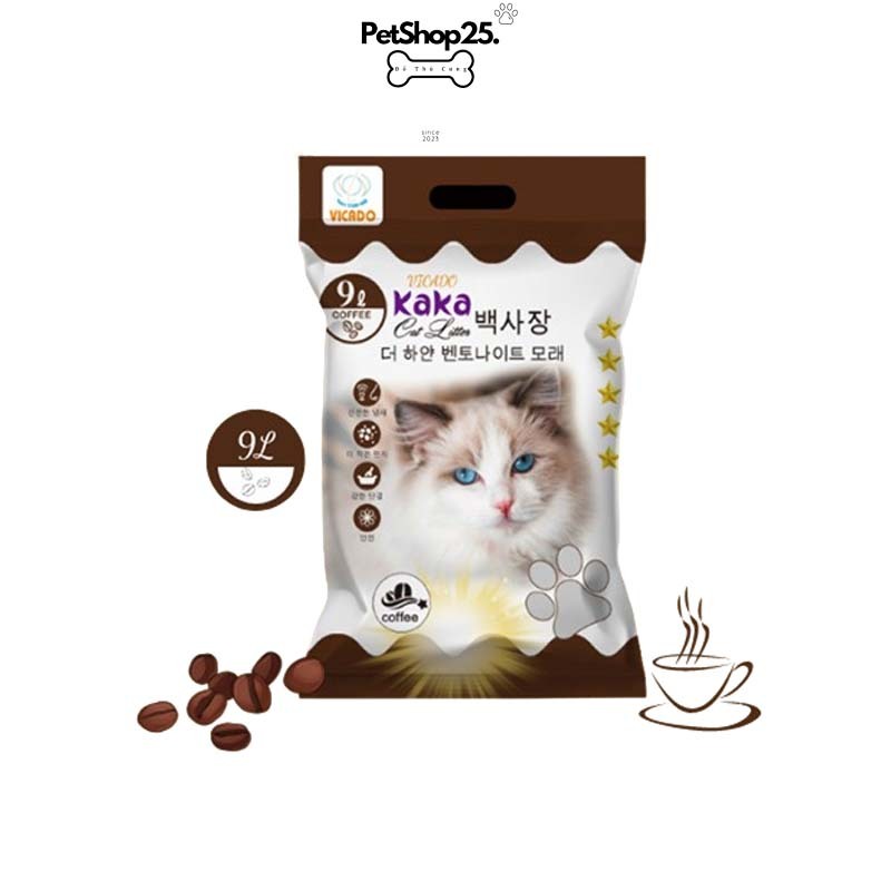 Cát vệ sinh  - Cát đất sét cho mèo siêu vón cục khử mùi không bên đáy Kaka cat litter hương cafe 9L - Petshop225