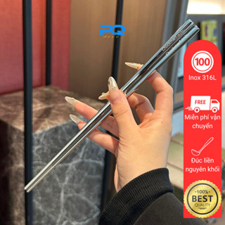 Hộp 10 đôi đũa inox 316 Chockmen vuông chống trơn trượt cao cấp