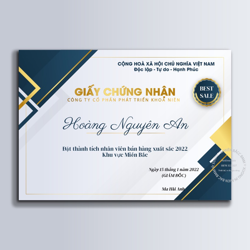 In chứng chỉ, giấy chứng nhận, giấy khen, bằng khen in theo yêu cầu giá rẻ