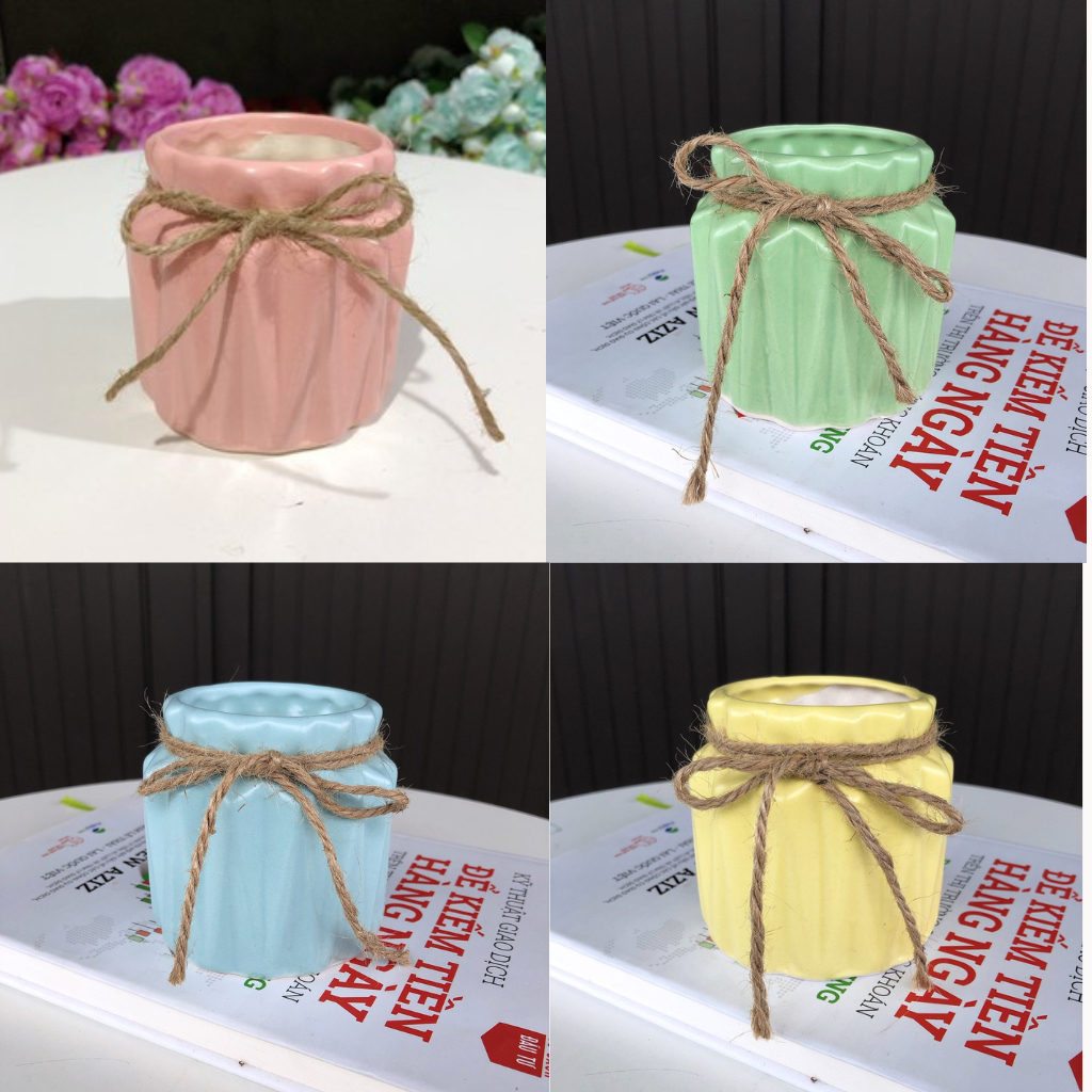 Bình Sứ giỏ cua dễ thương, Gốm sứ Bát tràng chắc chắn - Chậu cây hoa giả, sen đá, trang trí