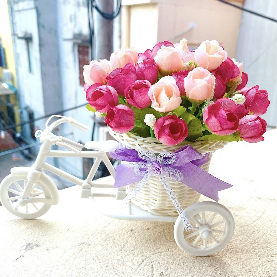 🍀 Xe đạp nhựa cắm hoa cực đáng yêu - Hoa decor để bàn, trang trí 🍀 hoadecormenmen