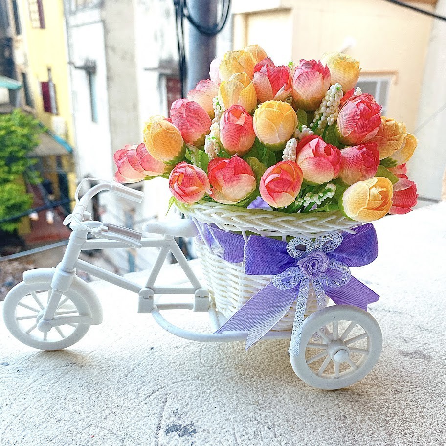 🍀 Xe đạp nhựa cắm hoa cực đáng yêu - Hoa decor để bàn, trang trí 🍀 hoadecormenmen