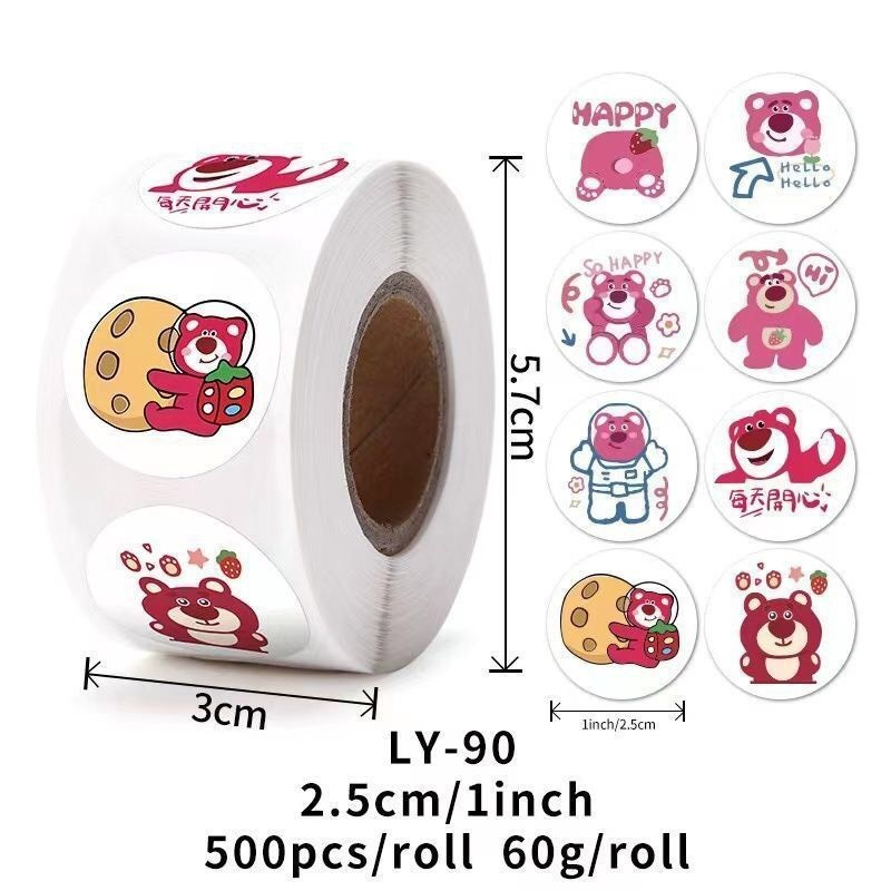 Tem dán Gấu dâu Lotso " Thank you" << 2.5CM, 500TEM/CUỘN_STICKER NIÊM PHONG HỘP GIẤY
