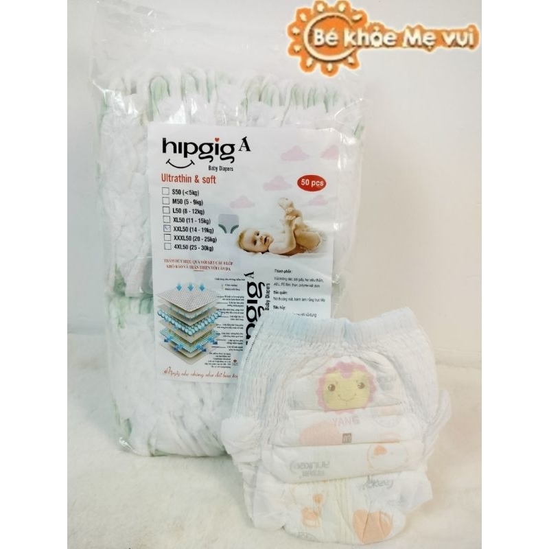 COM BO 100 miếng Tã Bỉm quần HIPGIG A - Hàng bo đẹp, thấm tốt, bỉm mềm đủ size S/M/L/XL/2XL/3XL