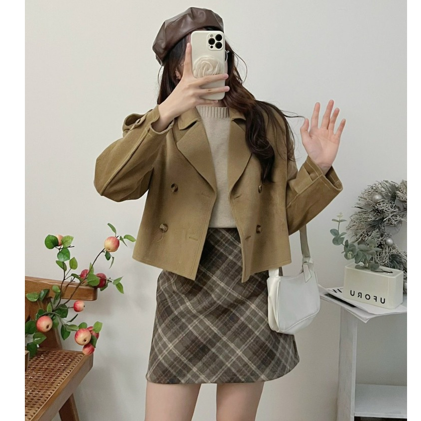 Chân váy dạ kẻ nâu 2 lớp ép dày dặn hàng QC tôn dáng