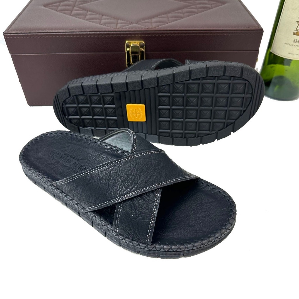 Dép da nam quai chéo da bò đế doctor cao 3cm,đẹp dành cho nam,trung niên hay công sở mang đều được - AT408