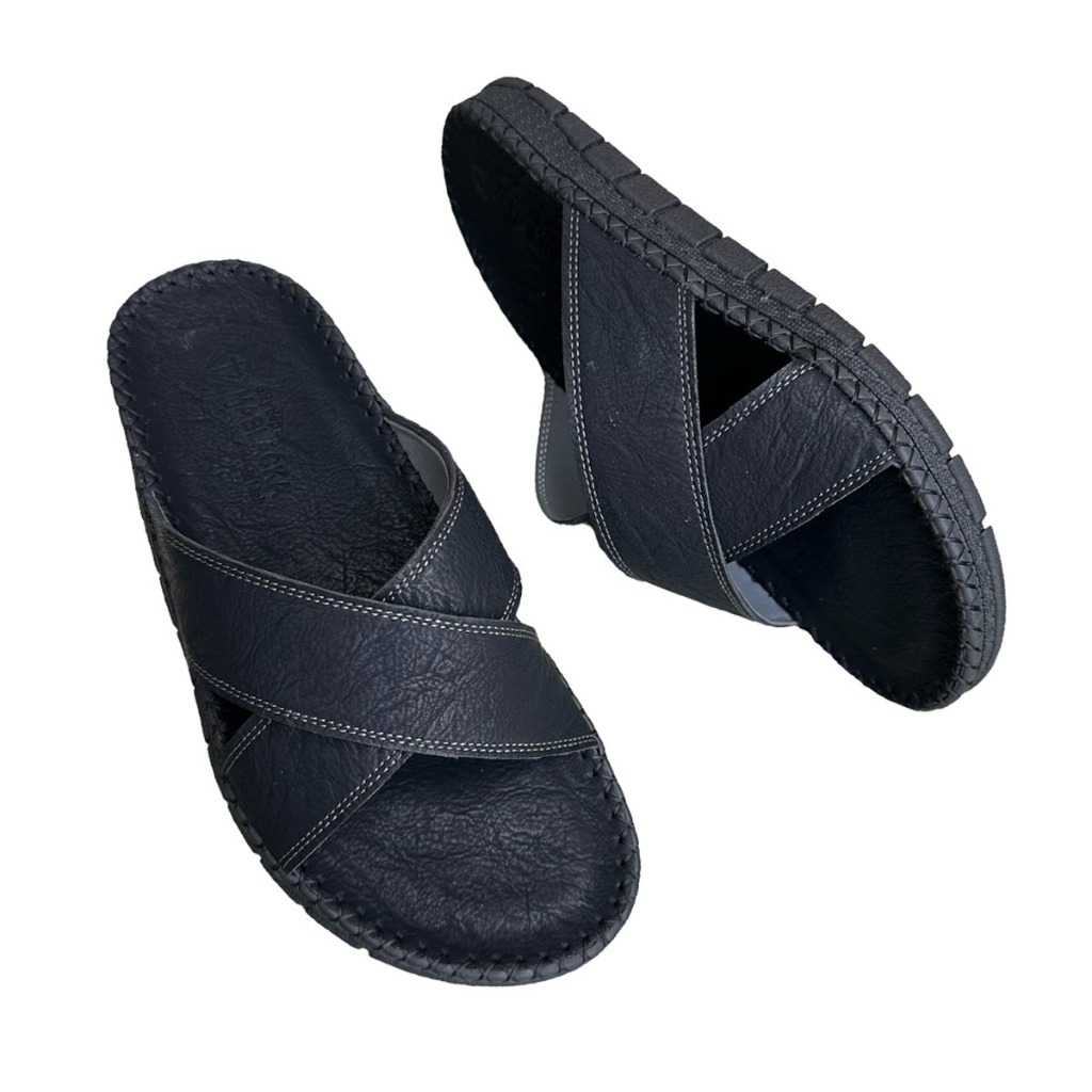 Dép da nam quai chéo da bò đế doctor cao 3cm,đẹp dành cho nam,trung niên hay công sở mang đều được - AT408