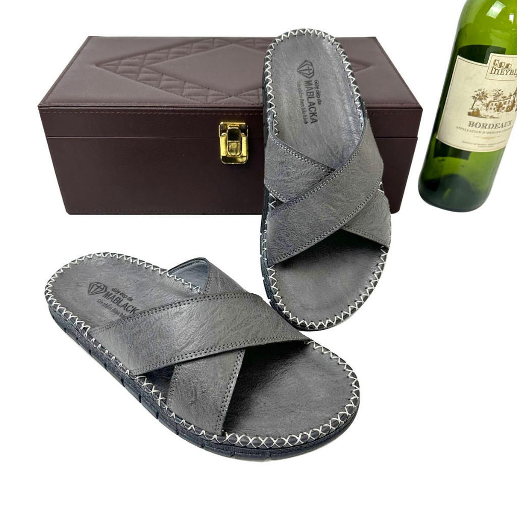 Dép da nam quai chéo da bò đế doctor cao 3cm,đẹp dành cho nam,trung niên hay công sở mang đều được - AT408