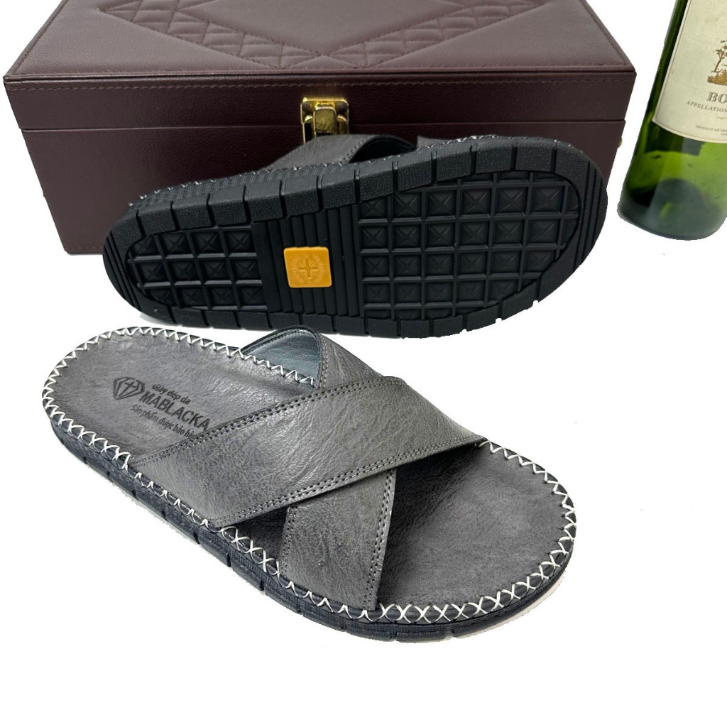 Dép da nam quai chéo da bò đế doctor cao 3cm,đẹp dành cho nam,trung niên hay công sở mang đều được - AT408