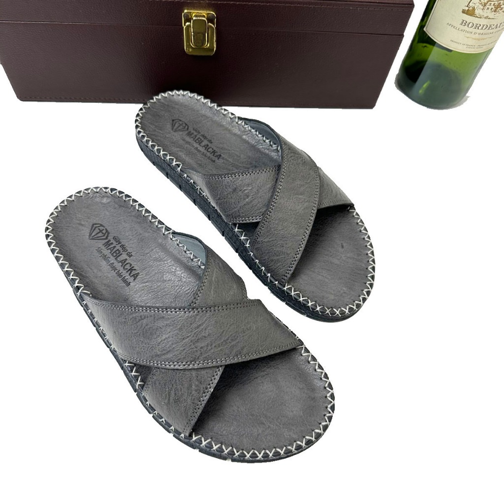 Dép da nam quai chéo da bò đế doctor cao 3cm,đẹp dành cho nam,trung niên hay công sở mang đều được - AT408