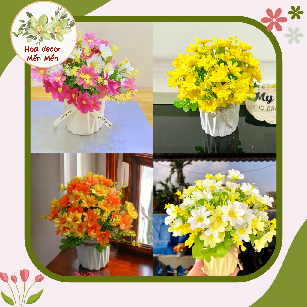 (Hoa giả CẮM SẴN)🌼 Hoa Cánh Bướm Tươi Sáng Và Dễ Thương, Bình Gốm Sứ Bát Tràng-Hoa Giả Để Bàn Trang Trí- Hoadecormenmen