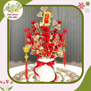 [Có sẵn]  Hoa giả - Cây quả đỏ đào đông (loại I) - trang trí tết mang tài lộc phúc thọ cho cả gia đình - Hoadecormen