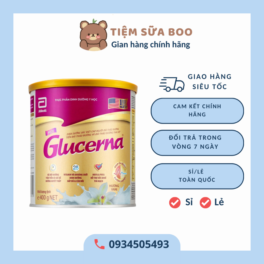 [CHÍNH HÃNG] Sữa bột dành cho người bị tiểu đường Glucerna Hương Vani 400g, giúp kiểm soát hạ đường huyết