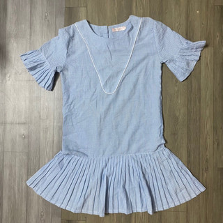 2hand đầm babydoll xanh tay loe freesize xếp li 180