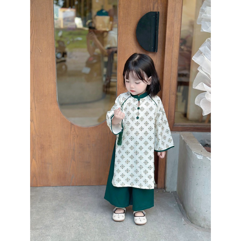 Áo dài cách tân Tết KAMACA lụa cho bé trai bé gái đi chơi du xuân, Lễ Tết, Chụp hình AD14