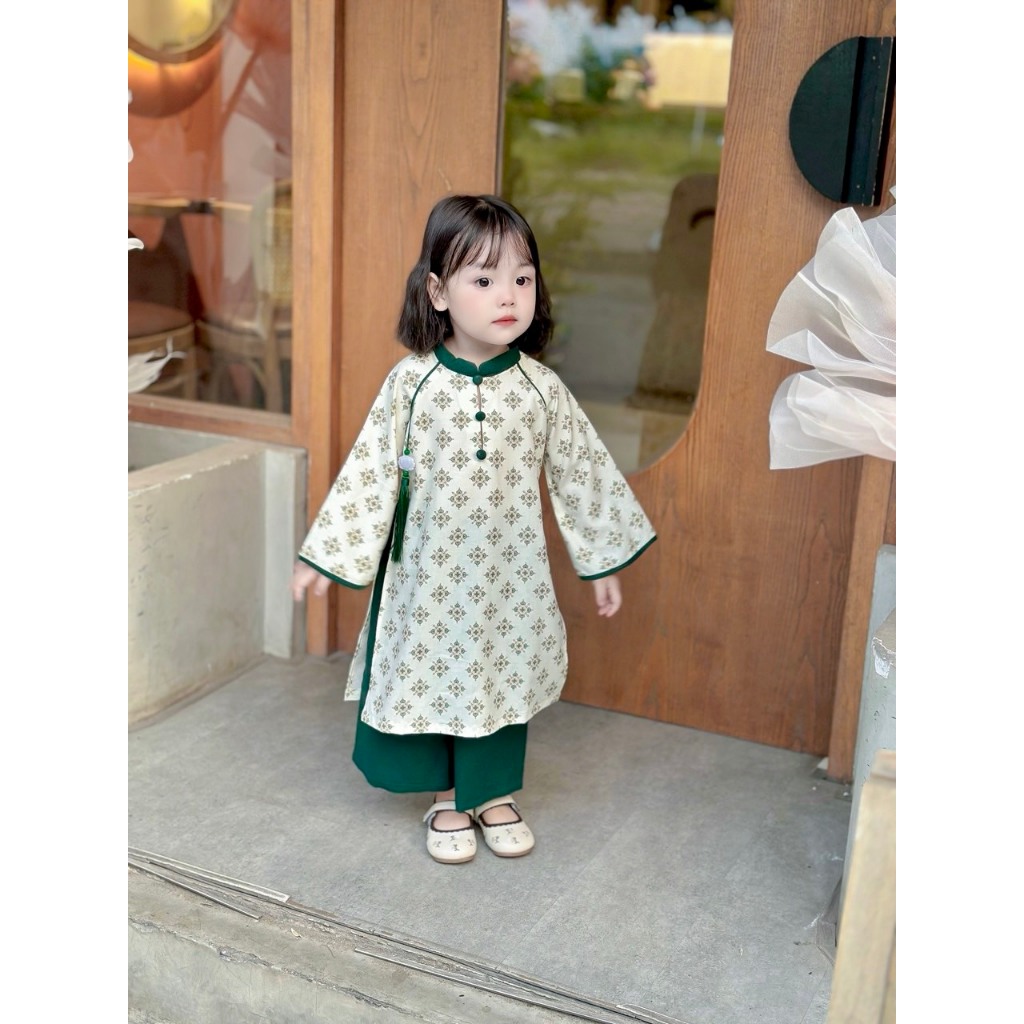 Áo dài cách tân Tết KAMACA lụa cho bé trai bé gái đi chơi du xuân, Lễ Tết, Chụp hình AD14