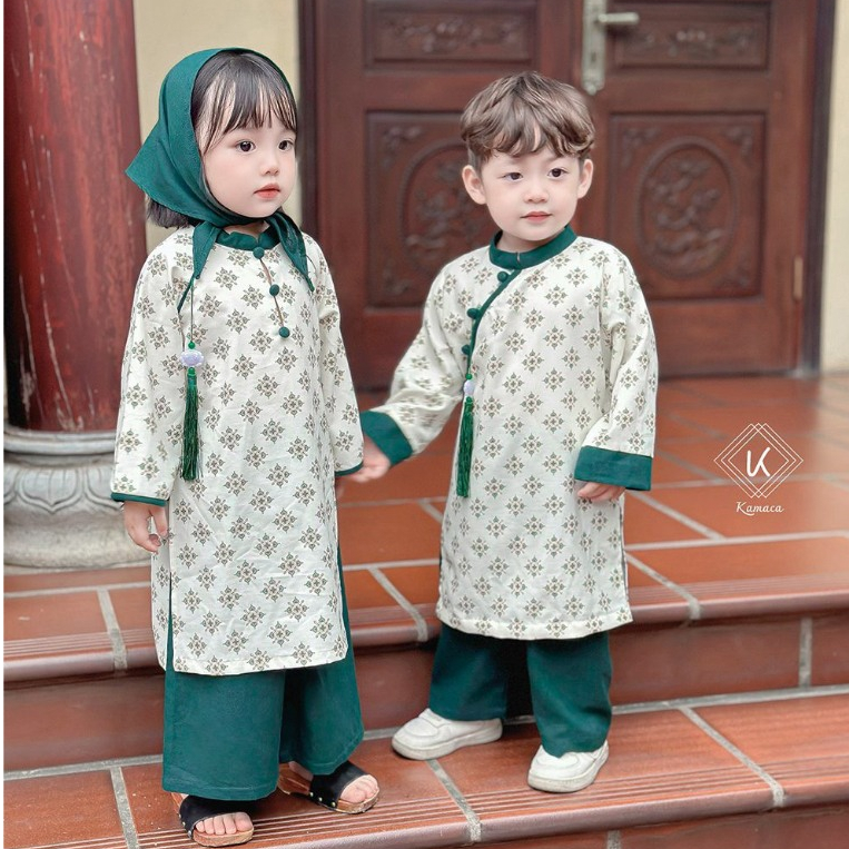 Áo dài cách tân Tết KAMACA lụa cho bé trai bé gái đi chơi du xuân, Lễ Tết, Chụp hình AD14