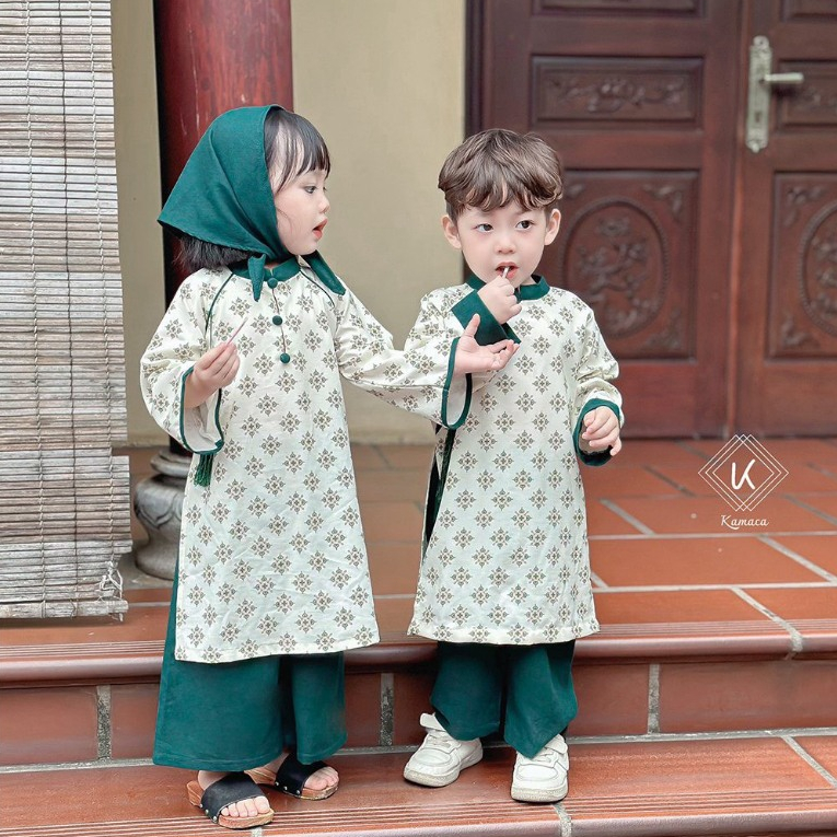 Áo dài cách tân Tết KAMACA lụa cho bé trai bé gái đi chơi du xuân, Lễ Tết, Chụp hình AD14