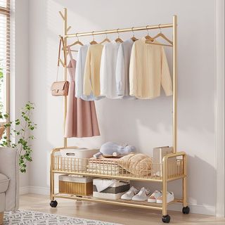 Giá kệ treo quần áo decor sang xịn tích hợp khung treo đồ, móc treo mũ, khay để đồ tiện ích.