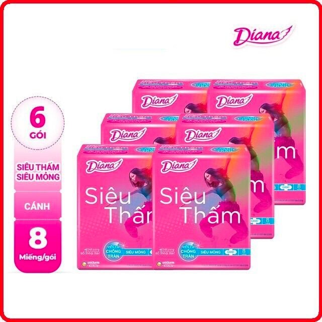 Băng Vệ Sinh Diana Siêu Thấm Siêu Mỏng Có Cánh - 8 Miếng