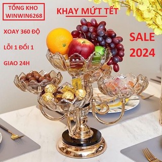 Khay mứt tết, khay đựng bánh kẹo, hoa quả, đồ ăn vặt. Khay mứt 5 cánh sen xoay 360 độ sang trọng