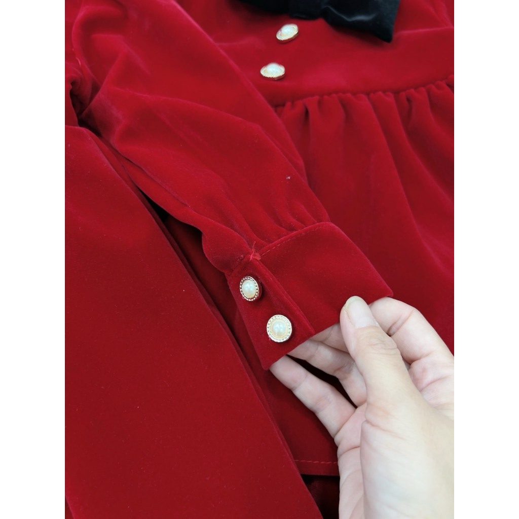 Váy công chúa nhung xòe 2 tầng phối cổ bèo xinh cho bé gái, váy noel cho bé 10 - 24kg SHOP MẸ MIU