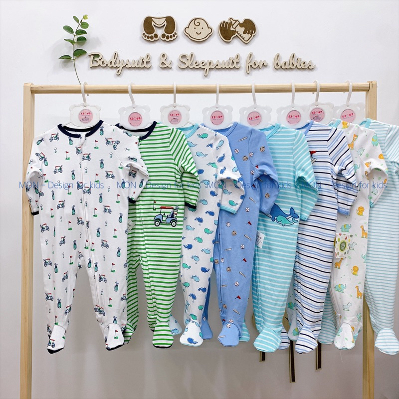 Sleepsuit hàng xuất LITTLE.ME vải 100% cotton, bộ body dài tay liền tất xuất dư cho bé