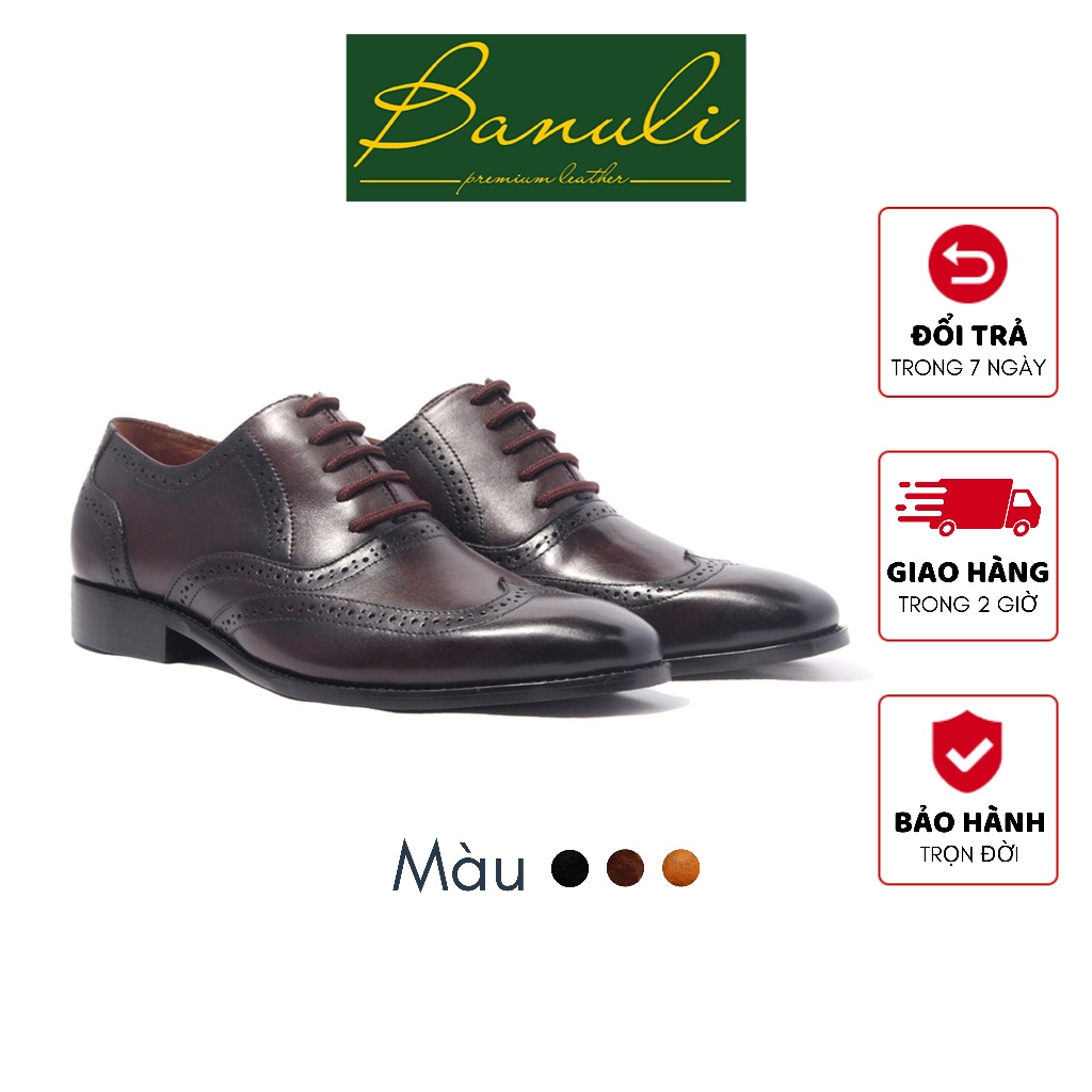 Giày Da Nam BANULI H1WO1M1 (100% Da Bò Ý Mặt Ngoài Và Lót Trong, Siêu Nhẹ Siêu êm, Chính Hãng)