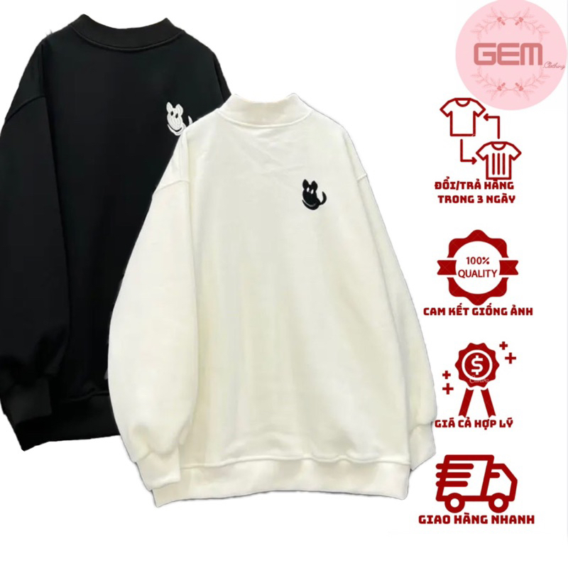 Áo sweater nỉ bông CỔ CAO trơn basic nam nữ ulzzang tay bồng phong cách Hàn Quốc, Áo nỉ dài tay unisex