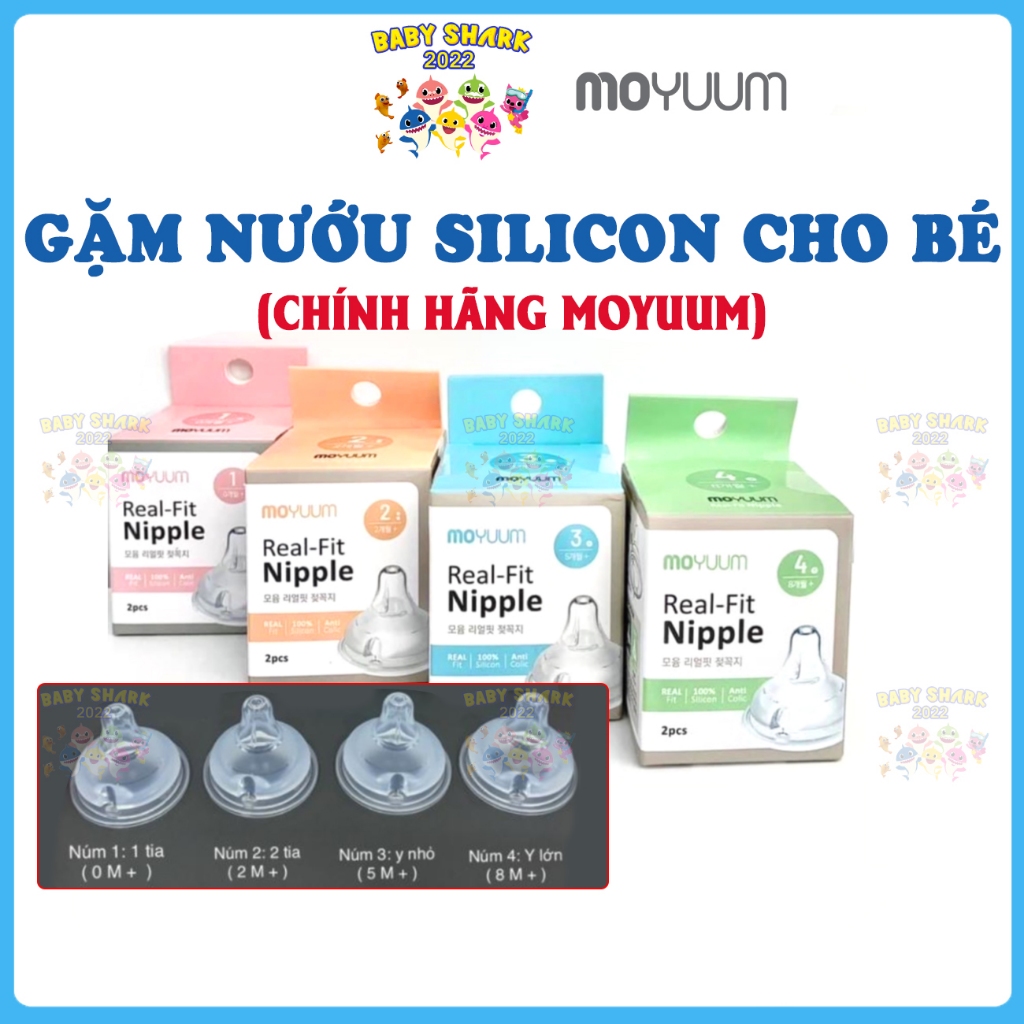 Combo 2 Núm ti bình sữa Moyuum chính hãng, núm ti bình sữa cổ rộng