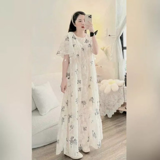 Đầm bầu xinh mùa kè chất voan hai lớp họa tiết đẹp sang chảnh