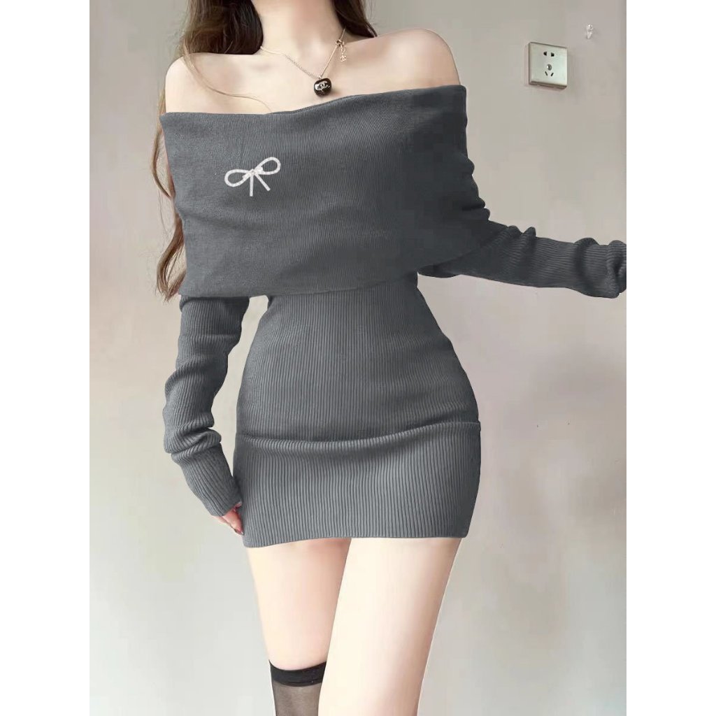 Đầm ôm body nữ trễ vai tay dài thời trang quyến rũ cho nữ tont màu đỏ đen dành cho mùa Noel , Tết- D09