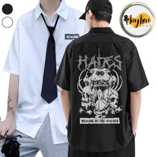 Áo sơ mi nam nữ oversize NÉT SƠN TRẮNG màu đen