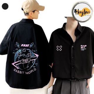 Áo sơ mi nam nữ đều mặc được kiểu tay lỡ form rộng Unisex in hình Loang màu chữ MNY cực hot