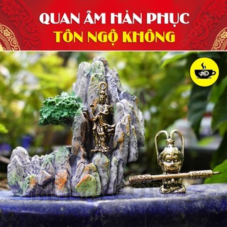 Tượng đồng Quan Âm hàn phục Mĩ Hầu Vương Tôn Ngộ Không Thiết Bảng - Vật phẩm phong thuỷ trang trí bể cá non bộ