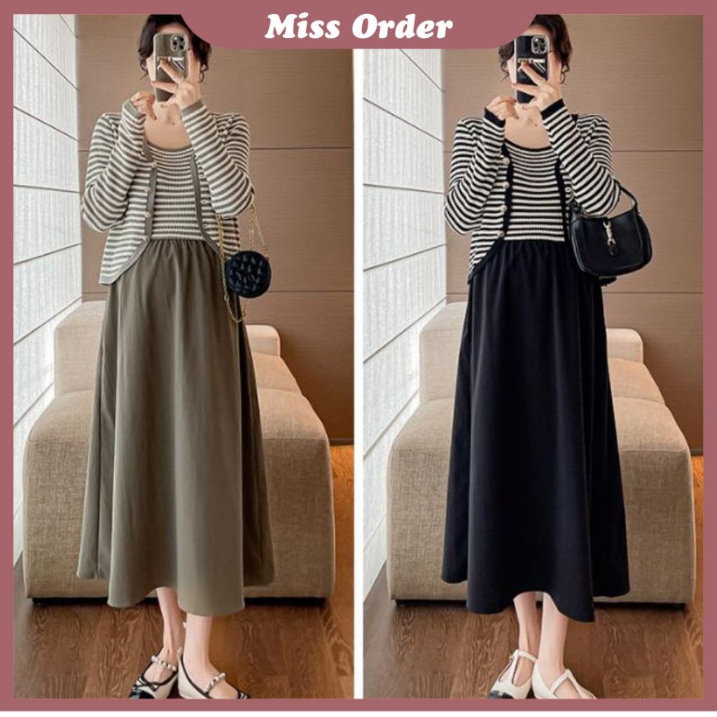 Set váy len 2 dây và áo khoác socj ngang cho bà bầu xinh đẹp